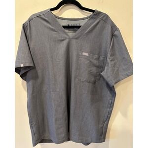 Figs Catarina Scrub Top Womens L Gray Short Sleeve Pocket‎ Embroidered Nurse
